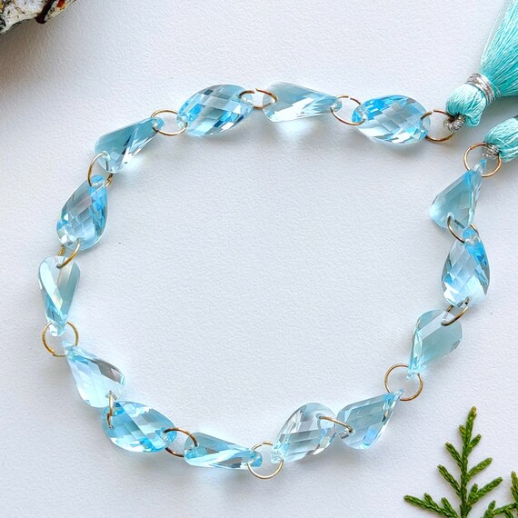 Inches BLUE TOPAZ FACETED Twisted Oval Shape Natural Gemstone Briolette  Double Drill Beads Line Genuine Topaz Beads Gemstone Beads