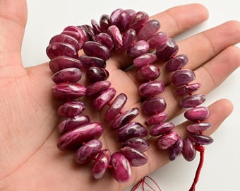18 Inches Ruby Glass Filled Smooth Tumble Beads Natural Gemstone | 10x14 to 5x15 MM | Ruby for Jewelry Making