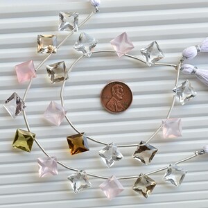 10 Stück Multi Quarz Quadrat Princess Cut Facettierte Perlen Natürlicher Edelstein | Quarz für die Schmuckherstellung | 15x15x6.5 MM