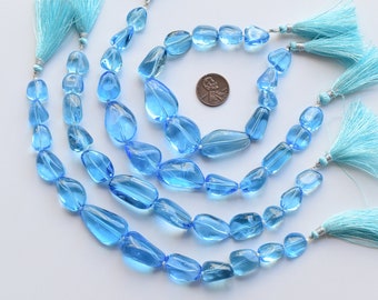 8 Inches Swiss Blue Topaz Smooth Tumble Beads Natural Gemstone | Topaz for Jewelry Making | Gemstone Supplies