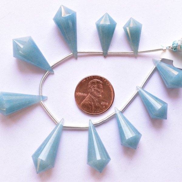 10pc AQUA QUARTZ FACETED Pointed Shape Drop Natural Gemstone Briolette Side Drill Beads | Beads For Jewelry Making | Jewelry Supplies