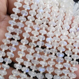 8 Inches White Rainbow Moonstone Rondelle Faceted Natural Gemstone Beads | 6 mm | Moonstone for Jewelry Making | Gemstone Supplies