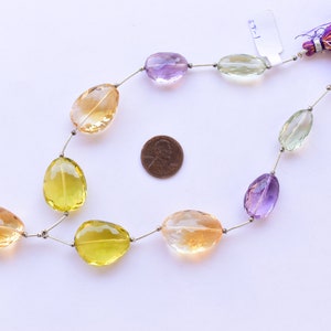 9 Pieces MULTI TUMBLE FACETED Citrine Amethyst Lemon Quartz Green Amethyst Fancy Shape Natural Gemstone Briolette Center Drill Beads Line