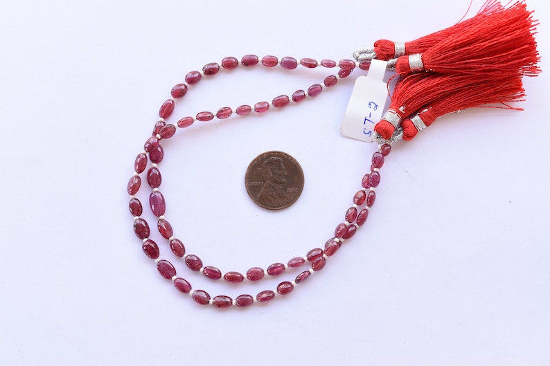 Rare Gemstone Beads Strand 8 Inches GLASS FILLED RUBY Smooth Oval Shape Treated Gemstone Plane Center Drill Beads Line Ruby Beads Strand