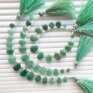 14 Pieces Emerald Faceted Pear Cut Beads Natural Gemstone Side Drill Beads Line Strand | Genuine Emerald Beads | 12x9x4 to 8x5x4 mm