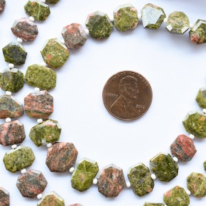 8 Inches Unakite Faceted Geometrical Crown Cut Faceted Beads Natural Gemstone Center Drill Strand | 11x14x3 to 8x9.5x2 mm | Unakite Beads
