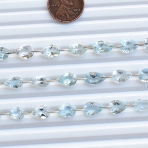 14 Pieces Aquamarine Faceted Pear Cut Beads Natural Gemstone Double Drill Beads Strand For Jewelry | Aquamarine Beads | 11x6.5x4 to 8x6x3 MM