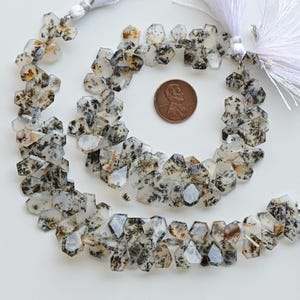 7.5 Inches Dendritic Agate Geometrical Crown Cut Faceted Beads Natural Gemstone Strand | 17x10x3 to 10x8x2 MM | Agate for Jewelry Making