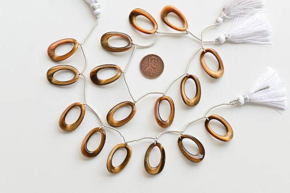 8 Pieces Tiger Eye Smooth Twisted Oval Hoop Beads Natural Gemstone | DIY Jewelry | 25x16x4 MM | Tiger Eye for Jewelry Making