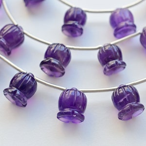 10 Pieces African Amethyst Carved Lily of Valley Flower Beads Natural Gemstone | 12x9x9 MM | Amethyst for Jewelry Making