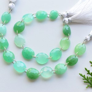 10 Pieces Chrysoprase Faceted Uneven Beads Natural Gemstone Briolette Double Drill Beads Strand | Chrysoprase Bead | 14x12x5 to 11x10x4 mm