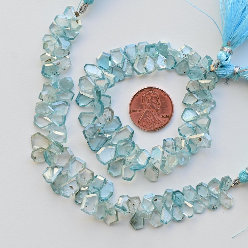 6 Inches Blue Zircon Geometrical Crown Cut Faceted Beads Natural Gemstone Strand | 13x7x2 to 7x5x2 MM | Zircon for Jewelry Making image 1