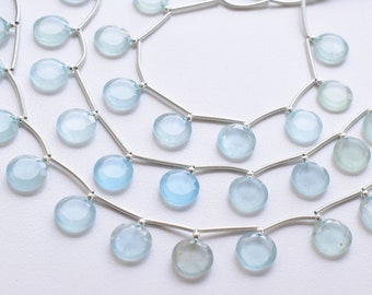 10 Piezas Aguamarina Facetada Corona Redonda Corte Cuentas De Piedra Preciosa Natural Taladro Cara Perlas Línea Strand / Genuine Aquamarine Beads / 12x4 mm