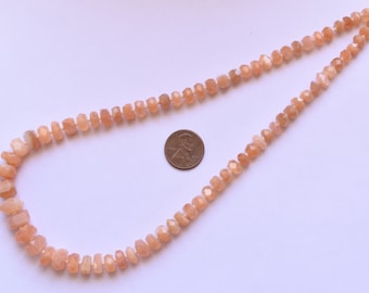 16 Inches PEACH MOONSTONE FACETED Tumble Cube Natural Gemstone Briolette Center Drill Beads Line | Cut Stone Beads | Reasonable Price