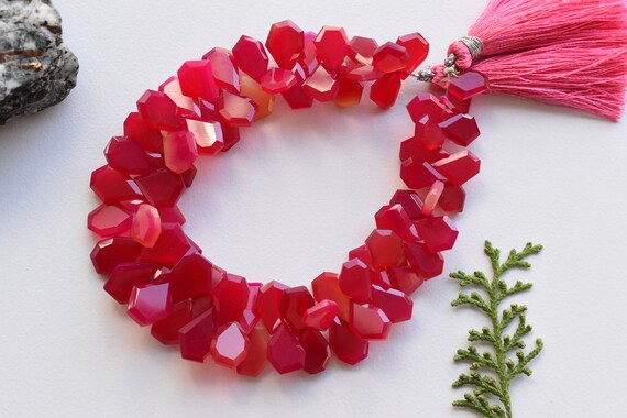 Inches Pink Onyx Faceted Geometrical Crown Cut Beads Natural Gemstone  Side Drill Beads Line Strand Pink Onyx Beads 12x9x3 to 11x6x2 mm