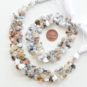 8 Inches Dendritic Agate Geometrical Crown Cut Faceted Beads Natural Gemstone Strand | 15x11x3 to 9x5x2 MM | Agate for Jewelry Making
