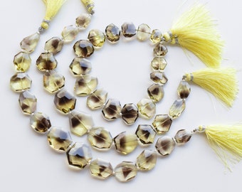 8 Inches Lemon Bi Color Geometrical Tumble Faceted Beads Natural Gemstone Double Drill Strand | Quartz for Jewelry Making