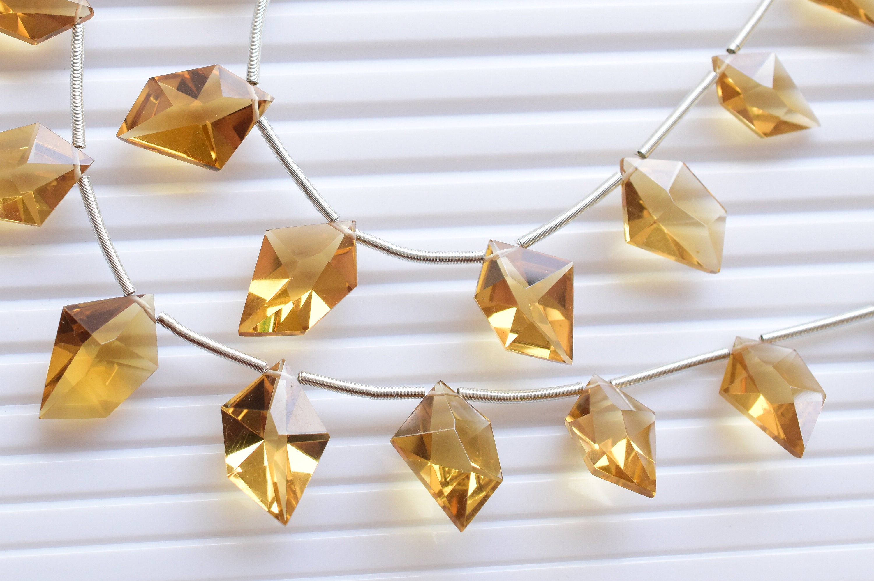 10 Pieces High Quality Honey Quartz Geometrical Spindle Cut Stone Beads ...