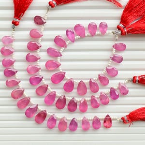 15 Pieces Ruby Glass Filled Pear Cut Stone Faceted Beads Natural Gemstone Side Drill Strand | Ruby for Jewelry Making | 13x8x5 to 10x6x4 MM