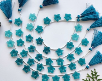 10 Pieces Teal Quartzite Carved Jasmine Flower Beads Natural Gemstone Carving Side Drill Beads Line Strand | Quartz Beads | 15x16x4 mm