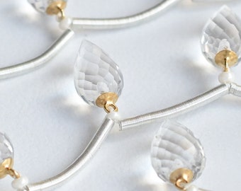 10 Pieces Crystal Quartz Drop Faceted with 14k Gold Filled Peg Bail Beads | Natural 14KGF Gemstone Beads | 12x7 to 8x5 MM