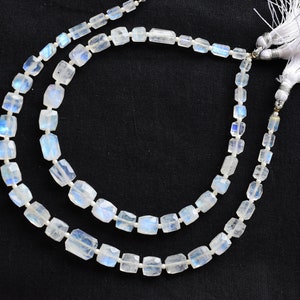 10 Inches RAINBOW MOONSTONE Faceted Tumble Cushion Beads Natural Gemstone Center Drill Beads Line | Genuine Moonstone Beads | 10x9 to 5x4 mm