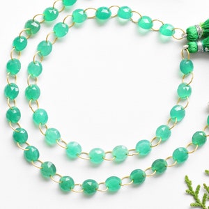 8 Inches Green Onyx Faceted Cab Oval Beads Natural Gemstone Briolette Double Drill Beads Line | Genuine Green Onyx Beads Strand | 8x3 mm