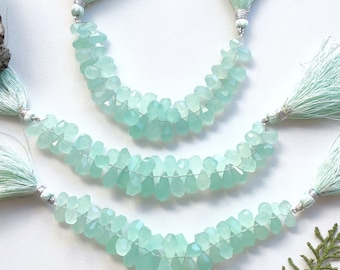 4 Inches Mint Green Quartzite Faceted Tumble Drops Beads Natural Gemstone Side Drill Beads Line Strand | Green Quartz Beads | 12x6 to 8x4 mm
