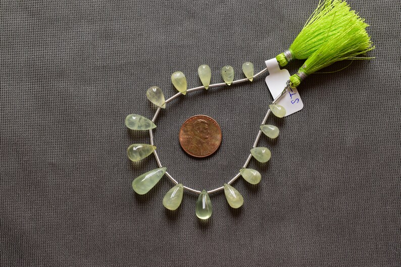 Gemstone Beads Genuine Prehnite Strand 15 Pieces NATURAL PREHNITE SMOOTH Drops Shape Natural Gemstone Cabochon Side Drill Beads Line