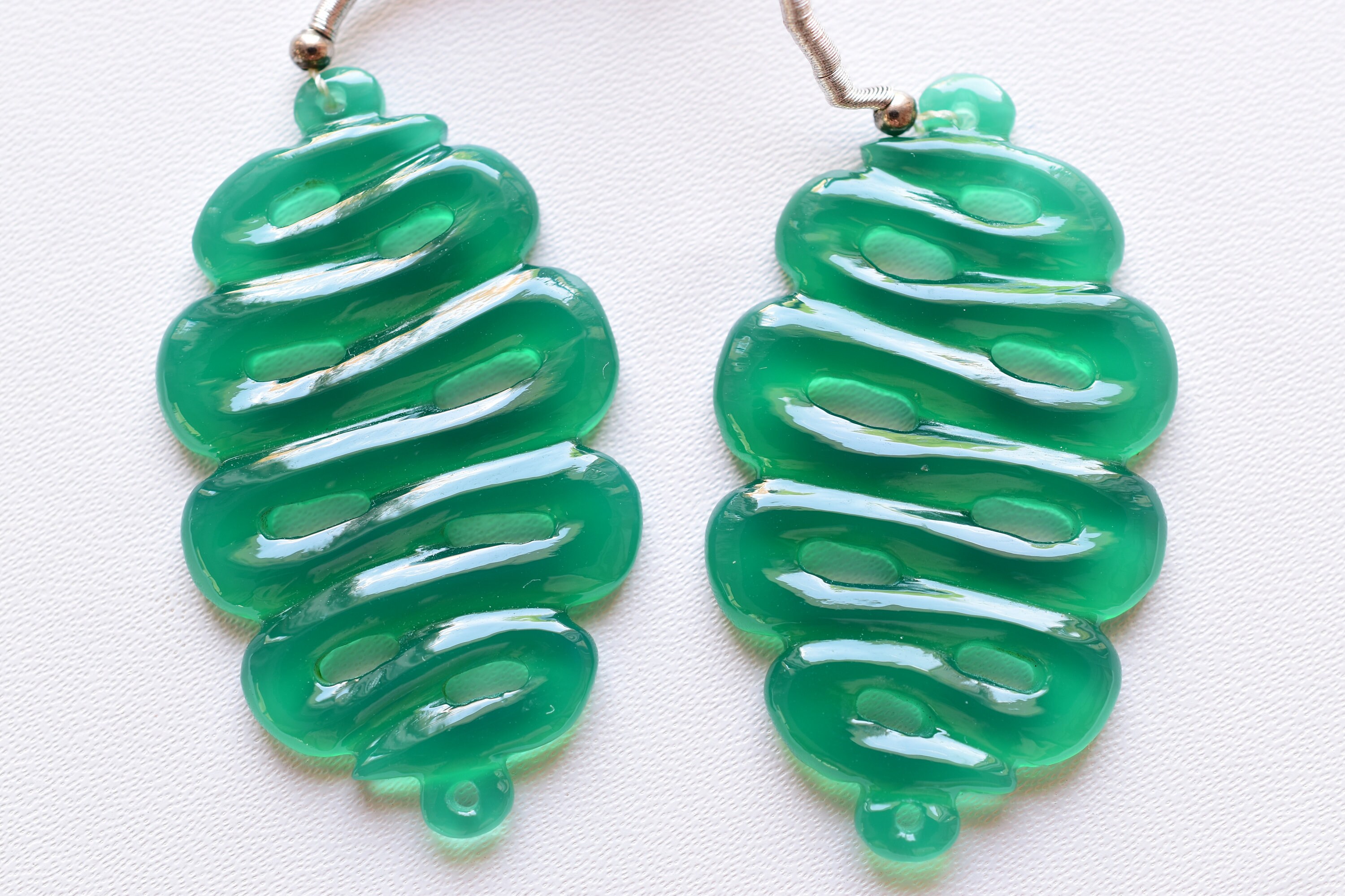 Pair Of GREEN ONYX CARVED Fancy Shape Natural Gemstone Carving Etsy