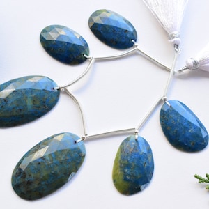 6 Pieces Azurite Faceted Uneven Flat Rose Cut Beads Natural Gemstone Face Drill Beads Line Strand | Azurite Beads | 36x21x4 to 25x16x4 mm