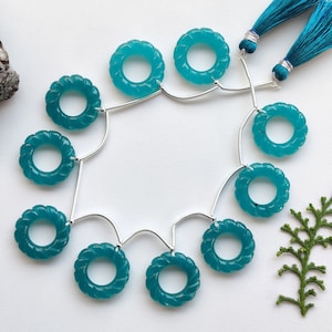 10 Pieces Teal Quartzite Carved Round Beads Ring Natural Gemstone Carving Face Drill Beads Line Strand | Wholesale Quartz Beads | 22.5x5 mm
