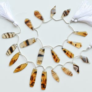 10 Pieces Montana Agate Fancy Crown Cut Faceted Beads Natural Gemstone Face Drill Strand for Jewelry Making | 37x11x3 to 21x11x2.5 MM