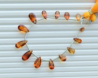14 Pieces Brandy Citrine Pear Cut Stone Faceted Beads Natural Gemstone Side Drill Strand for Jewelry Making | DIY | 15x7x5 to 9x5x3 MM