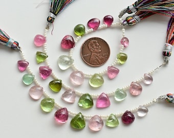 10 stuks multi-toermalijnmix gladde cabochonkralen natuurlijke edelsteenstreng | 10 x 9 x 5,5 tot 7 x 6 x 3 mm | Toermalijn voor het maken van sieraden