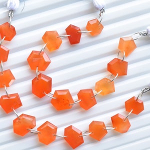 10 Pieces Natural Carnelian Geometrical Faceted Cut Stone Beads Natural Gemstone Double Drill Beads Line Strand | 11x12x6 to 7x9x5 MM
