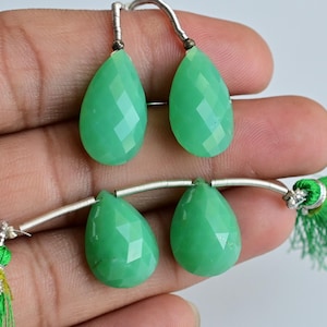 Pair of Chrysoprase Pear Checker Cut Faceted Beads Natural Gemstone Briolette | Chrysoprase for Jewelry Making | DIY Jewelry