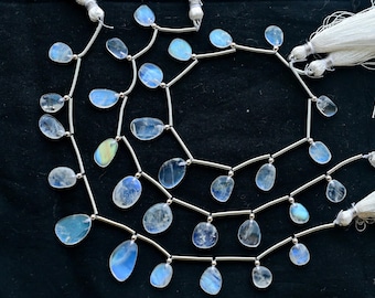 10 Pieces White Rainbow Moonstone Smooth Uneven Beads Natural Gemstone Face Drill Strand For Jewelry Making | 16x10x3 to 7x7x3 MM