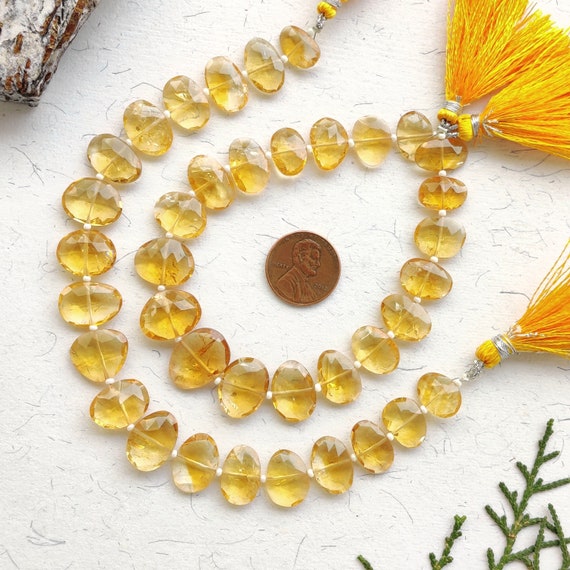 8 Inches Citrine Faceted Grade B Uneven Shape Natural Gemstone Faceted Center Drill Beads Line Genuine Citrine Beads Quartz Stone Strand