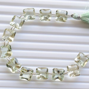 12 Pieces Green Amethyst Faceted Square Octagon Cut Stone Beads Natural Gemstone Double Drill Beads Line Strand | Amethyst Beads | 10x7 mm