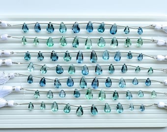 10 Pieces Teal Green Fluorite Faceted Pear Cut Stone Beads | Natural Gemstone Side Drill Strand for Jewelry Making | DIY |