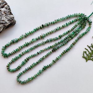 16 Inches Emerald Uncut Beads Natural Gemstone Plain Center Drill Beads Line Strand | Genuine Emerald Beads | 4x9x5 to 3x5 mm