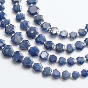 8 Inches Untreated Blue Sapphire Hexagon Crown Cut Beads Through Drill Natural Gemstone Strand | 11x13x4 to 5x6x3 MM