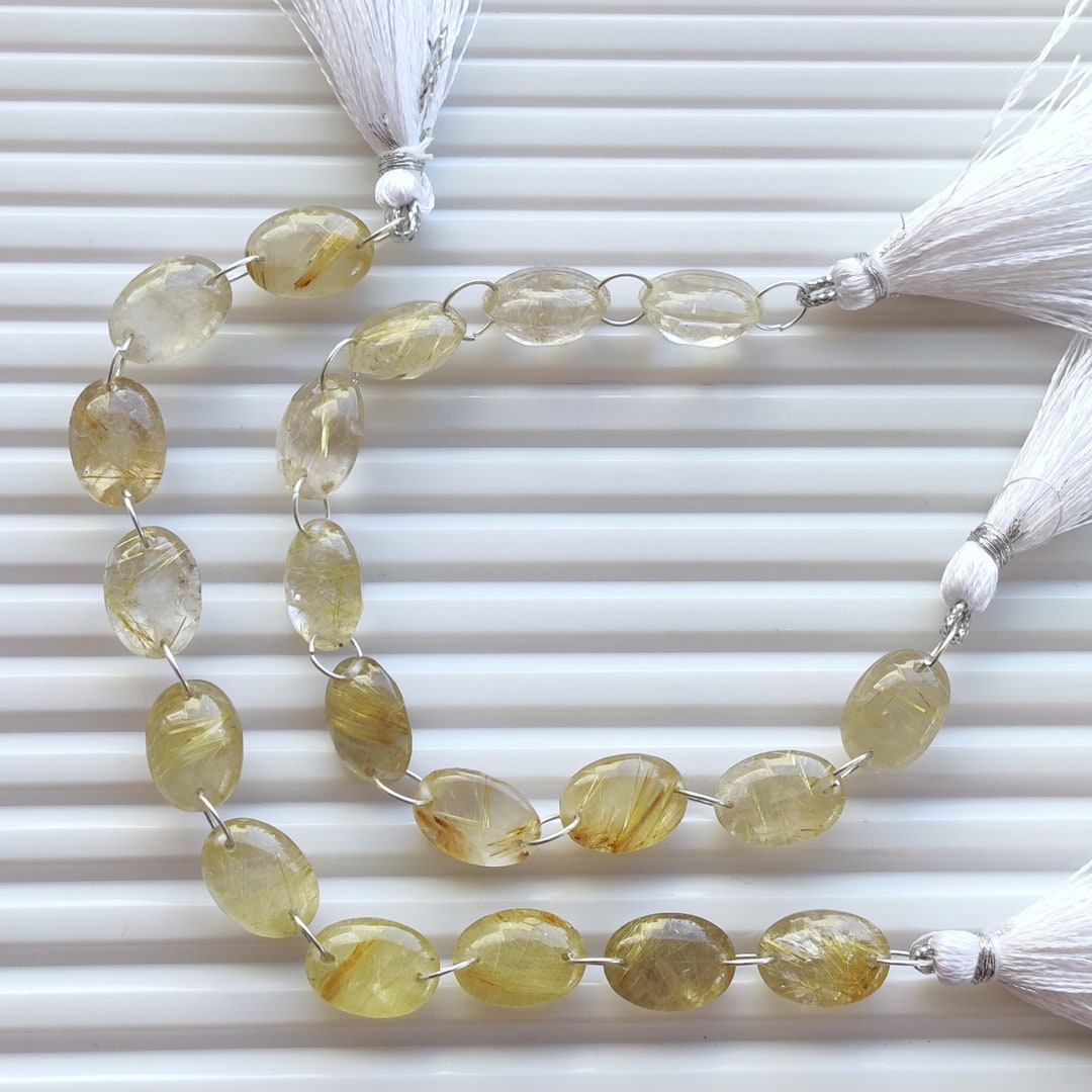 Buff Ruilo 10 Pieces Golden Rutile Quartz Oval Buff Top Cut Stone Beads Natural ...