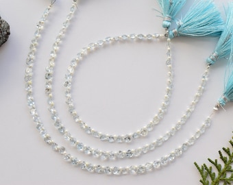 40 Pieces Aquamarine Faceted Heart Cut Beads Natural Gemstone Side Drill Beads Line Strand | Genuine Aquamarine Beads | 4x2 mm