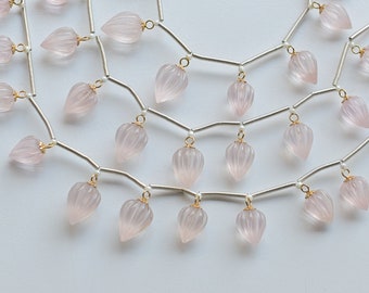 10 Pieces Rose Quartz Carved Melon Drop with 14k Gold Filled Peg Bail Beads | Natural 14KGF Gemstone Beads | 14x10 to 11.5x8 MM