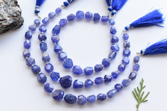 8 Inches Tanzanite Faceted Tumble Cubes Natural Gemstone Center Drill Beads Line | Genuine Blue Tanzanite Beads | Tanzanite for Jewelry