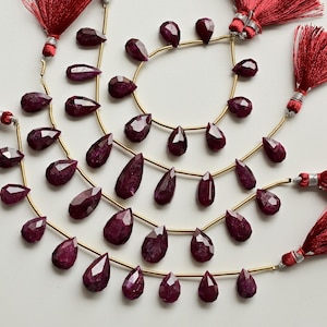 9 Pieces Natural Ruby Untreated Pear Hammered Faceted Briolette Beads Natural Gemstone | Ruby for Jewelry Making | DIY Jewelry