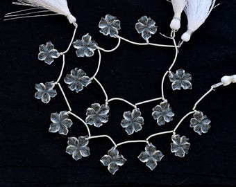 8 Pieces Crystal Quartz Carved Flower Beads Natural Gemstone Face Drill Strand | 21x19x4 to 18x16x4 MM | Quartz for Jewelry Making