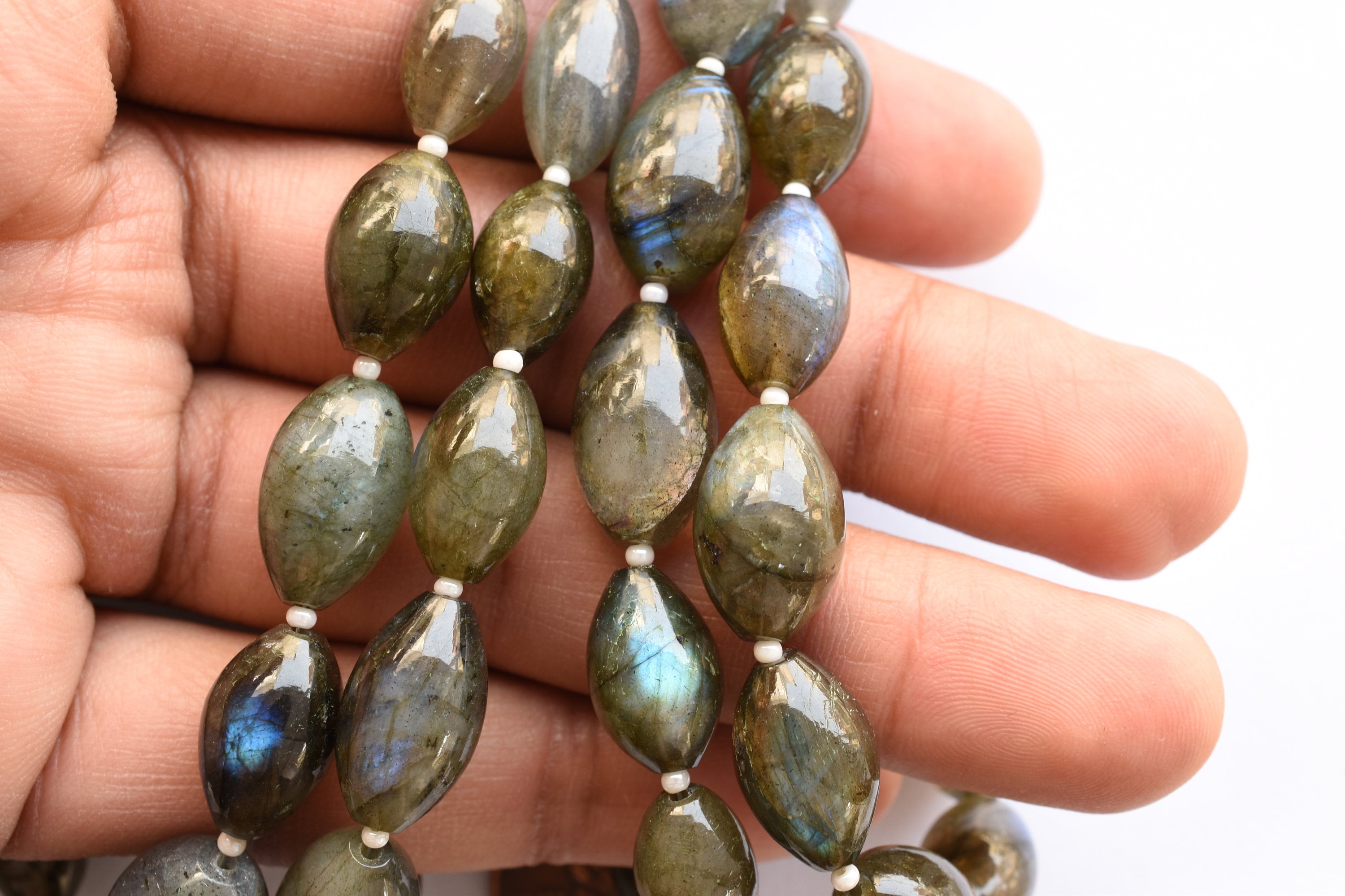 Perles De Pierre En Labradorite - Lot De 10 Olives 8-15mm - Parfait Pour Bijoux DIY